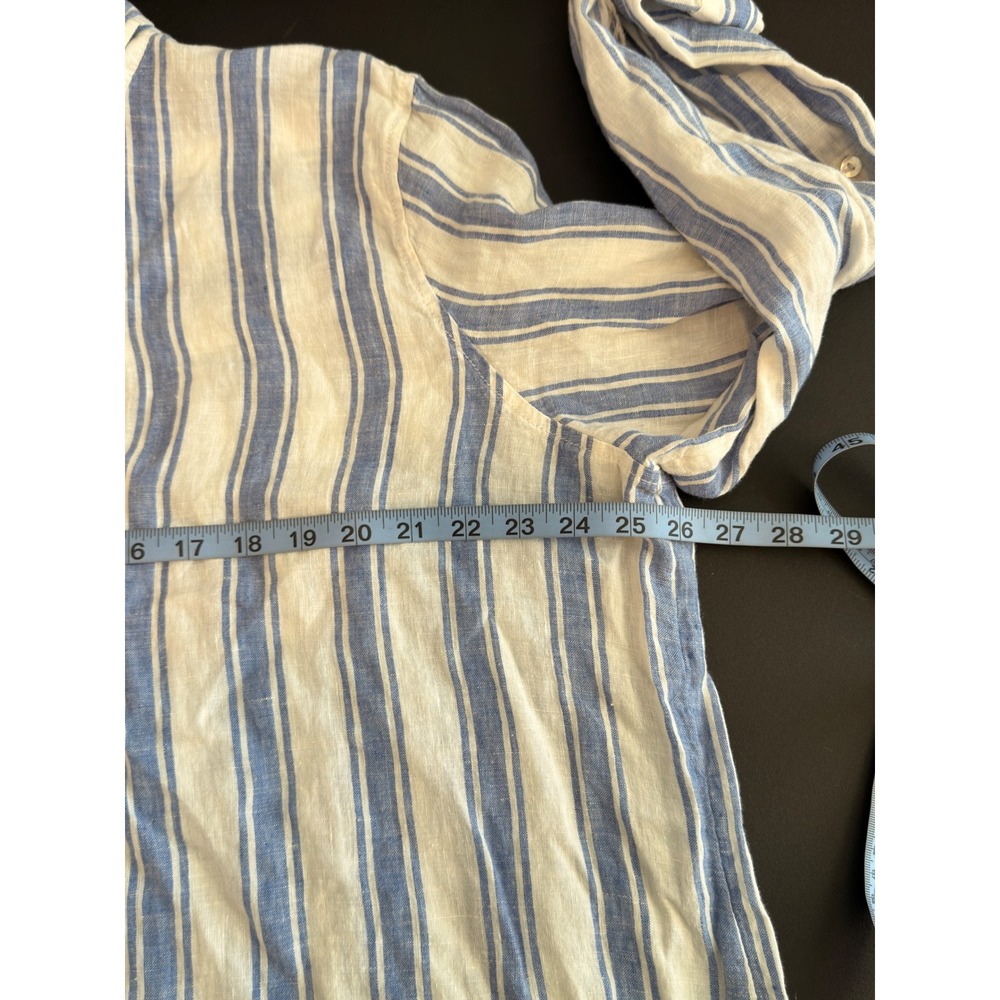 Tahari Linen Button Up Blouse Lagenlook Plus Blue White Striped Coastal 2X‎ - Picture 12 of 14
